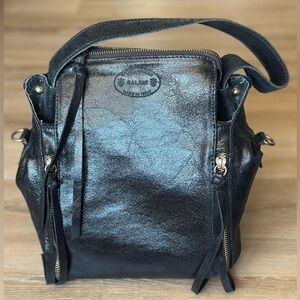 Michelangelo Black Leather Bag Made in Italy w/ Strap